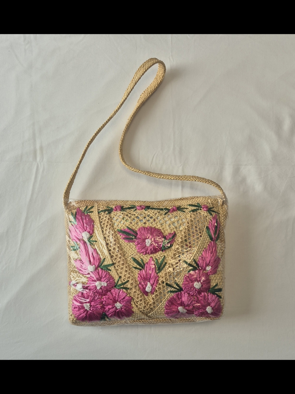 Jamaica Handmade Woven Straw Crossbody Bag Pink Floral Boho Beach - Picture 9 of 9
